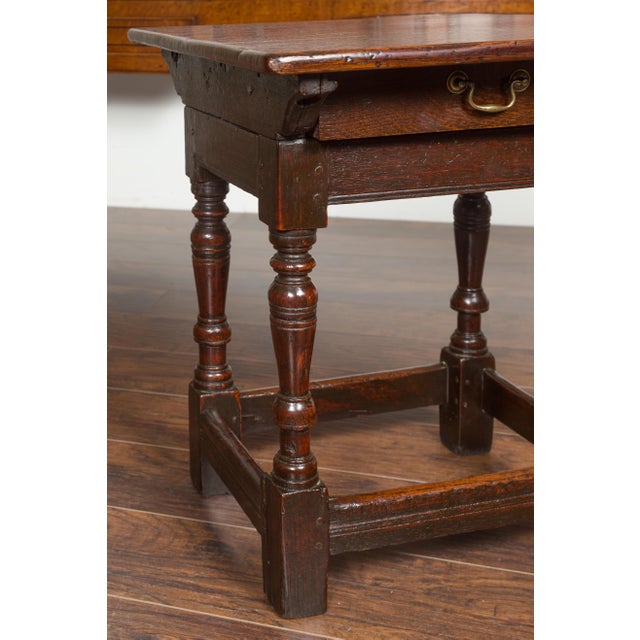 English 1800s Georgian Oak Side Table with Single Drawer and Baluster Legs For Sale - Image 11 of 12