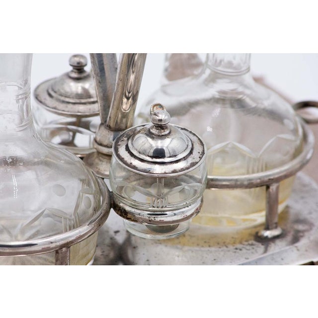 Acid-Etched Glass Cruets and Salt and Pepper Shakers, Set of 5 For Sale - Image 4 of 6