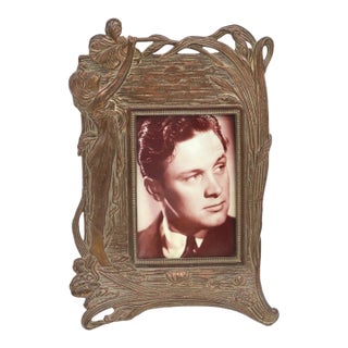 Mid 20th Century Art Nouveau Steel Picture Frame With Era Photograph-Unsigned For Sale