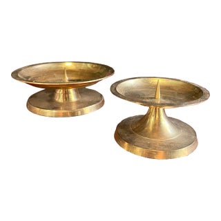 1970s Pair of Simple Brass Candle Holders For Sale