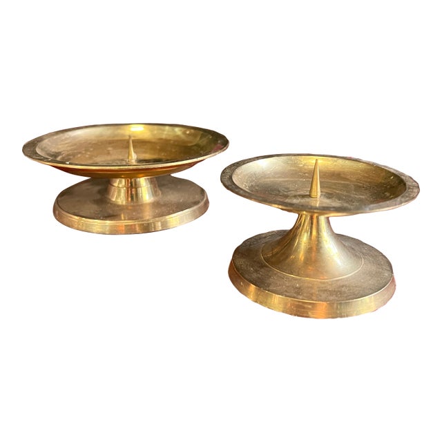 1970s Pair of Simple Brass Candle Holders For Sale