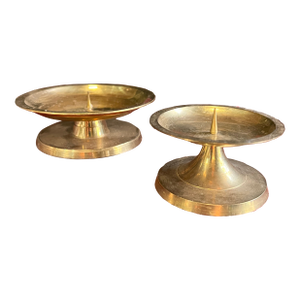 1970s Pair of Simple Brass Candle Holders