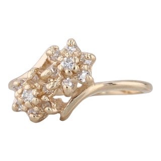0.18ctw Diamond Flower Cluster Bypass Ring 14k Yellow Gold Size 4.75 For Sale