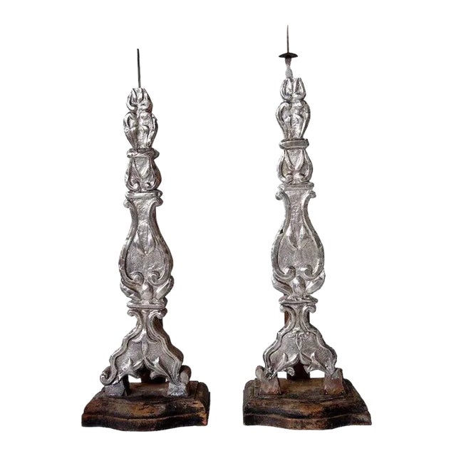 Rare Indo-portuguese Silver Repousse Candlesticks - a Pair For Sale