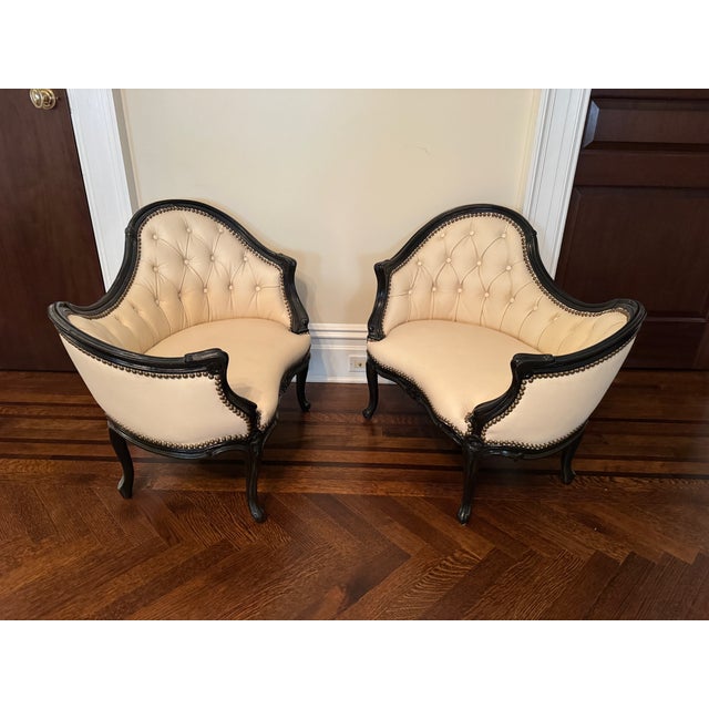 Bethlehem Furniture Unique Carved Mahogany Mini Settees With Tufted Leather/Slipper Chair/Bench - Manufacturer Samples For Sale - Image 4 of 7