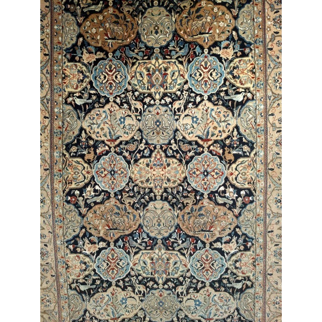 Vintage Nain Area Rug, Hand-Knotted Wool & Silk, Garden of Paradise Pattern, 4x6, Navy & Tan For Sale - Image 4 of 6