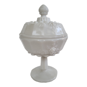 1950s Westmoreland Milk Glass Grape Lidded Candy Dish