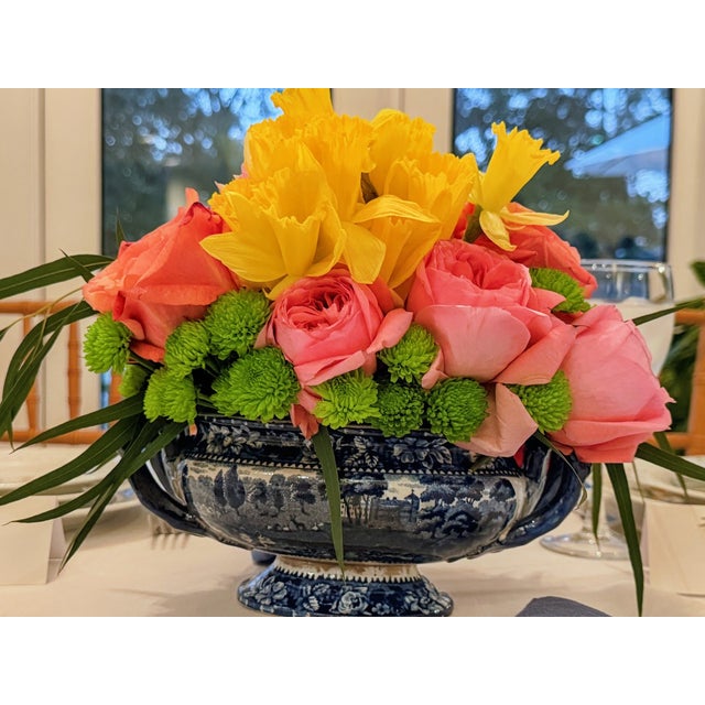 1930's Blue Staffordshire Transferware Euston Hall Pedestal Tureen For Sale - Image 10 of 11