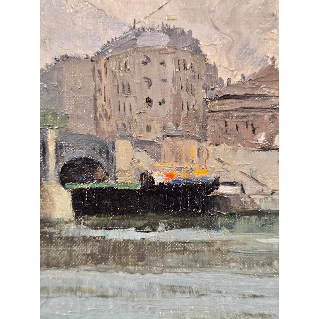 Textile Jean-Louis Lefort –1910s Paris, Pont De Grenelle & Statue of Liberty–Oil Painting For Sale - Image 7 of 12
