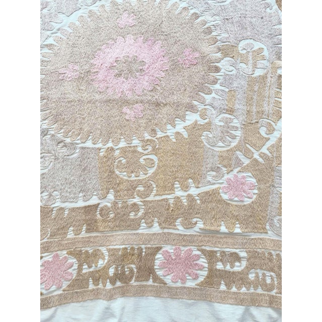Mid-Century Modern Handmade Suzani Tablecloth From Uzbekistan, 4'3'' X 5'3'' For Sale - Image 3 of 9