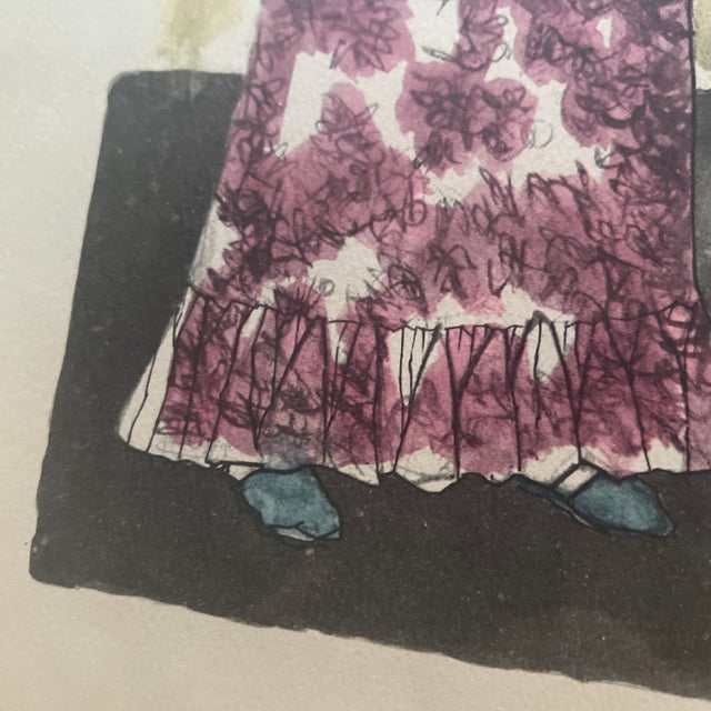 1960s Mid Century Argentinian Ladies Signed Framed Lithograph by Hector Basaldua For Sale - Image 5 of 9