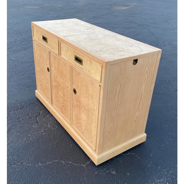 Drexel Heritage Olive Ash Burl Rolling Server Buffet or Bar Cart With Extendable Sliding Top For Sale - Image 11 of 18