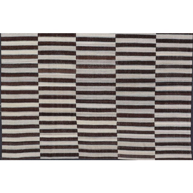 Modern Kilim Rug by Keivan Woven Arts, Wool, Striped Design 8'9 X 11'9 For Sale - Image 10 of 13