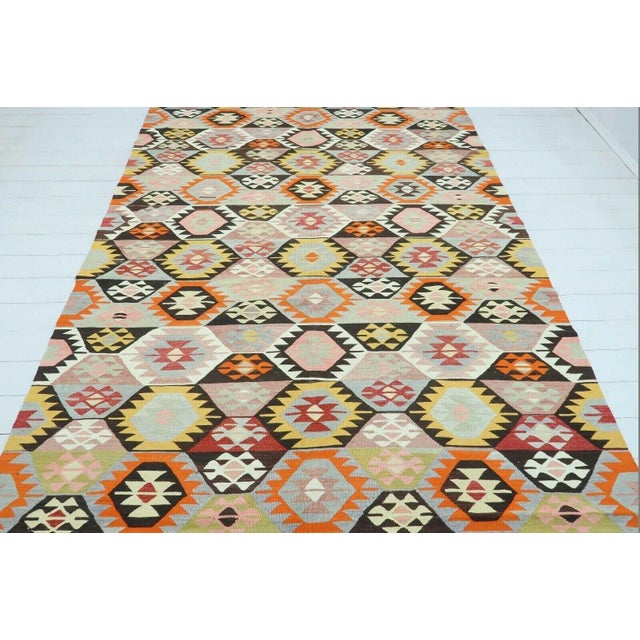 Oversized Vintage Turkish Kilim Rug - 75" X 139" For Sale - Image 4 of 11