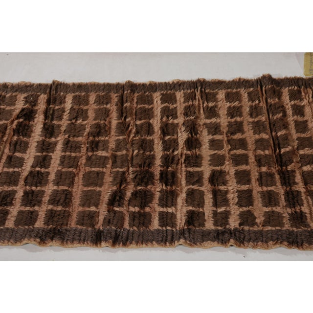 Hand Knotted Vintage Tulu Rug Beige Brown Shag Pile Geometric Pattern For Sale In New York - Image 6 of 8