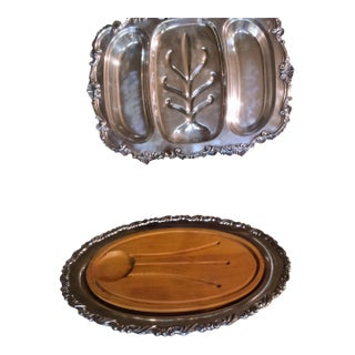 1960s Silver Trays for Holiday Entertaining. Vintage Reed & Barton Carving Tray and Wallace Triple Serving Platter For Sale