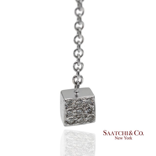 Metal 18k 750 Solid White Gold Natural Diamond Box Drop Earrings, A Pair For Sale - Image 7 of 8