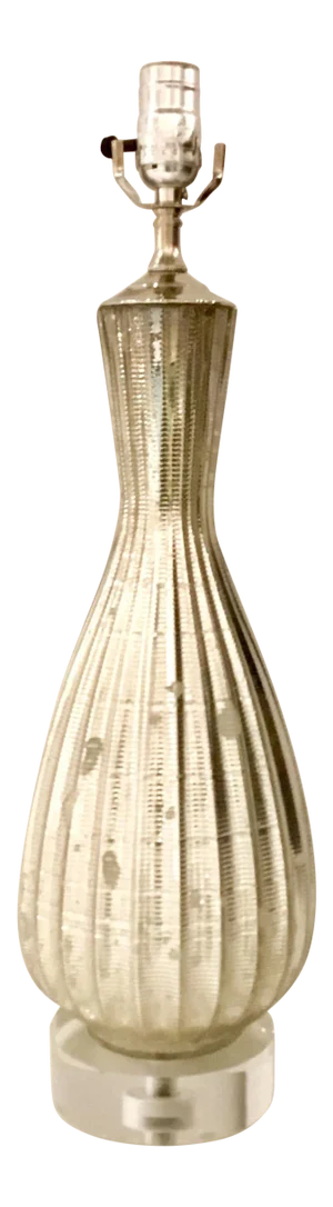 Custom Made Modern Ribbed Mercury Glass Table Lamp With Acrylic Base