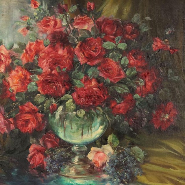Gaston Dubois, Composition with Roses, Oil on Canvas, 1800s, Framed For Sale - Image 3 of 10