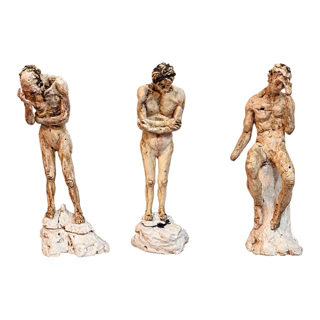 Expressionist Male Figurative Ceramic Sculptures – Set of 3 For Sale