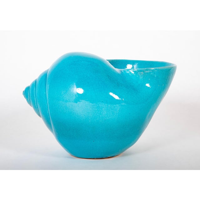 Turquoise Turquoise Blue Glazed Sea Shell Vase Jardiniere Planter, Large Scale For Sale - Image 8 of 12