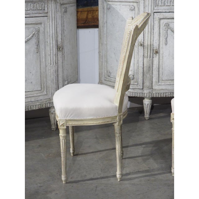 Wood Set of 6 Painted and Caned French Louis XVI Style Dining Chairs, Early 1900s For Sale - Image 7 of 18