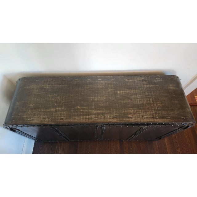 Wood Late 20th Century Industrial Riveted Metal Sideboard Cabinet With Rounded Corners For Sale - Image 7 of 18