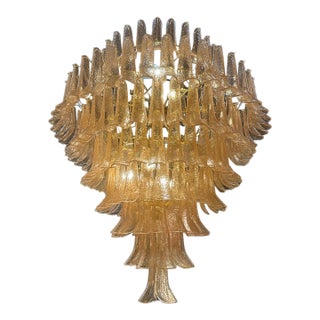 Contemporary Clear and Gold “Petali-Selle” Murano Glass Chandelier For Sale