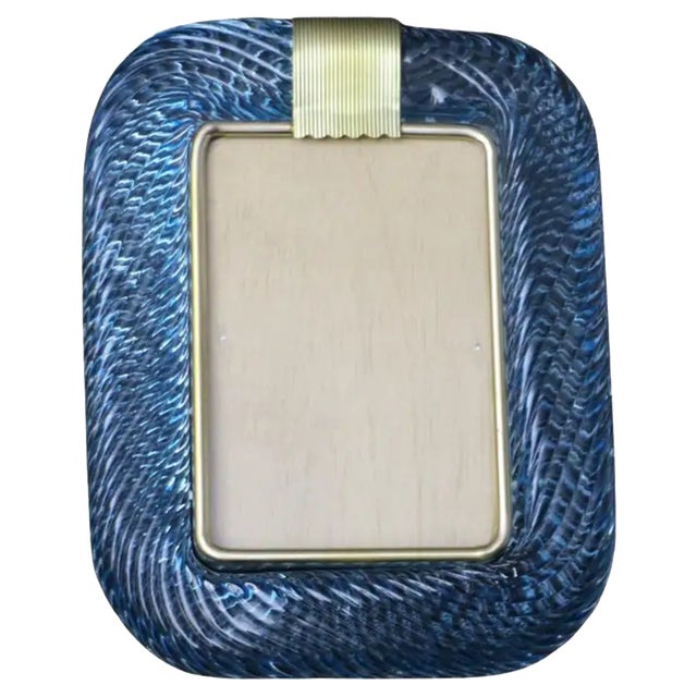 Sky Blue Twisted Photo Frame in Murano Glass and Brass from Barovier E Toso For Sale