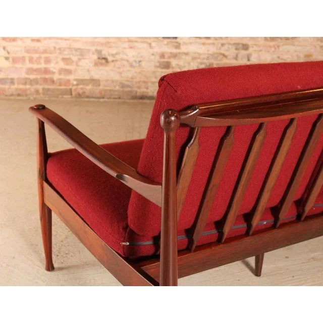 Mid-Century Danish Rosewood 3-Seater Sofa with Red Wool Upholstery, 1960s For Sale - Image 10 of 13