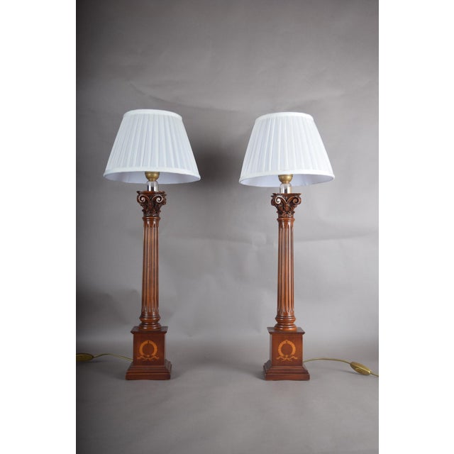 Neoclassical Wooden Fluted Column Table Lamps, 1960s, Set of 2 For Sale - Image 14 of 15