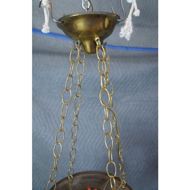 Antique Victorian Brass Ruffled Glass 4 Light Parlor Pendant Light Chandelier For Sale - Image 6 of 13