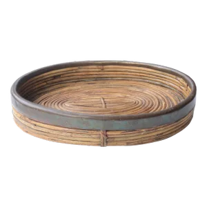 Vintage 70s Italian Oval Pencil Reed Tray With Brass Trim