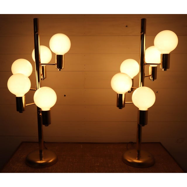 Robert Sonneman Vintage Pair of Waterfall Robert Sonneman Style Table Lamp Space Age Mid Century Modern Atomic Retro Hollywood Regency 70's 80's For Sale - Image 4 of 15