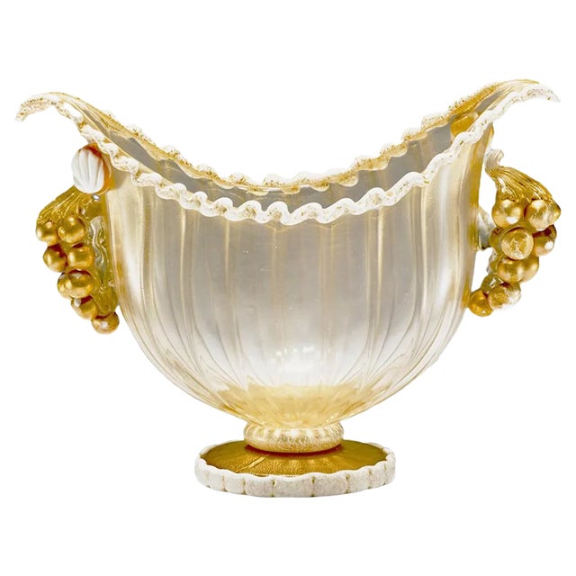 Footed Bowl with Gold Leaf & Grapes by Ercole Barovier for Barovier, Toso & Co., 1949 For Sale