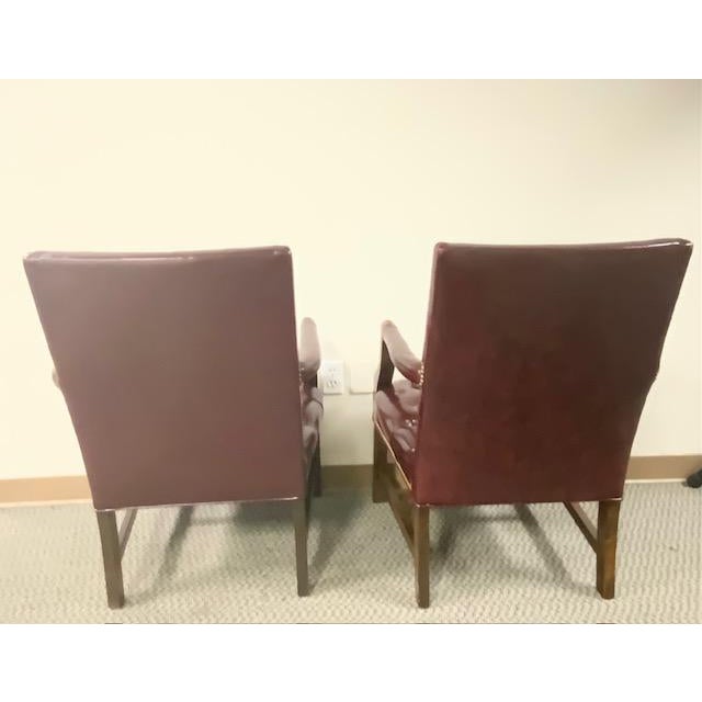 Vintage Georgian Style Burgundy Leather Gainsborough Armchairs Tufted Chesterfield For Sale - Image 4 of 13
