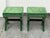 Design Plus Gallery presents a Pair of Hollywood Regency Style Green Velvet X-Base Ottoman Stools. The pair has square...