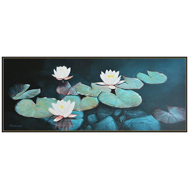 Realism Late 20th Century Lilies on the Pond, Carl Schlademan For Sale - Image 3 of 5