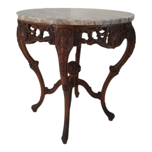 19th Century Rococo Carved Wood and Marble Side Table