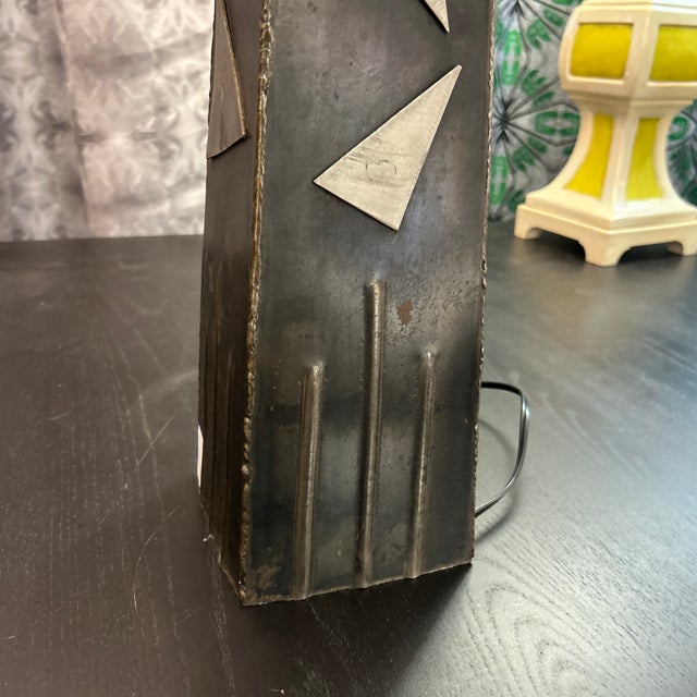 Brutalist 1970s Abstract Mixed Metal Lamp With Custom London Shade For Sale In Miami - Image 6 of 12