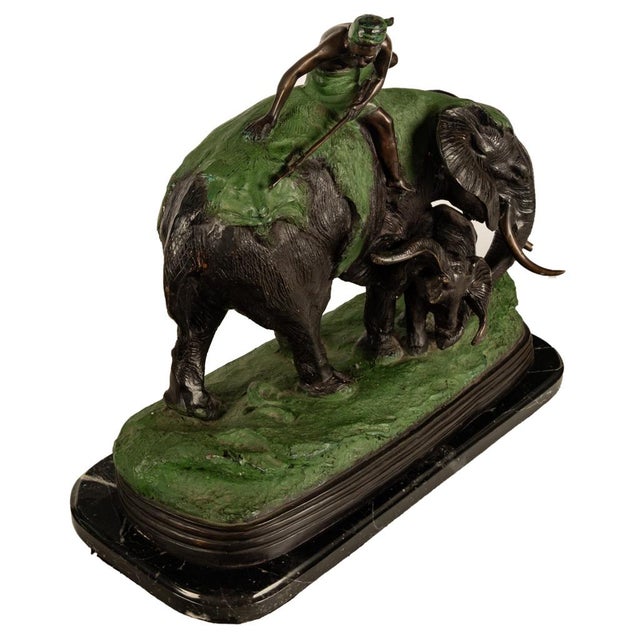 Metal Antique Cast Bronze Elephant Hunt Scene With Lion Antonio Amorgasti Belgium 1925 For Sale - Image 7 of 15