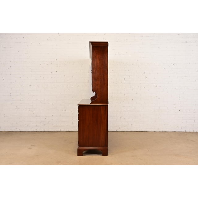 Henkel Harris American Colonial Solid Cherry Wood Breakfront or Sideboard Buffet With Hutch Top, 1977 For Sale - Image 12 of 15