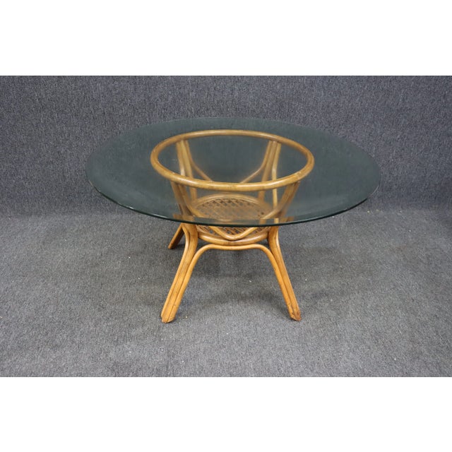 Modern Modern Bamboo and Caned Glasstop Dining Table For Sale - Image 3 of 6
