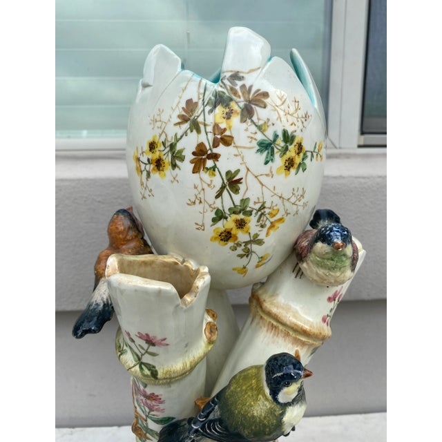 Large 19th Century Majolica Vase With Birds Delphin Massier For Sale - Image 10 of 12