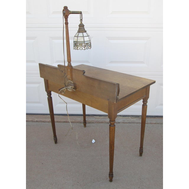 Vintage Writing Desk Table With Attached Tiffany Style Lamp For Sale - Image 9 of 15