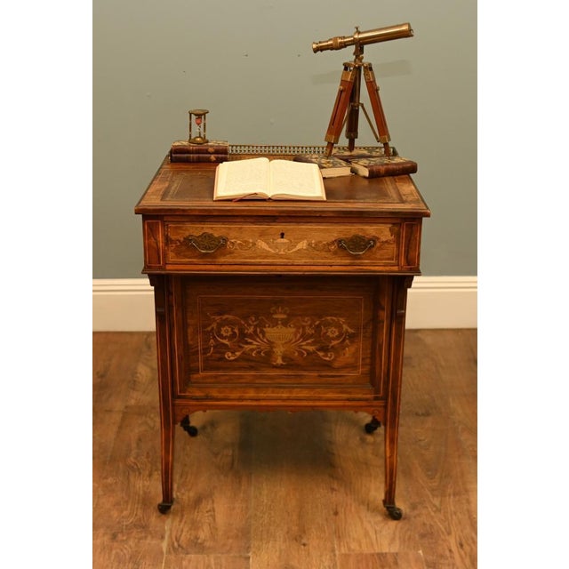 Edwardian Sheraton Revival Davenport Desk in Marquetry Inlaid Mahogany, 1900 For Sale - Image 12 of 12