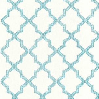 Sample - Schumacher Tangier Embroidery Fabric in Caribbean For Sale