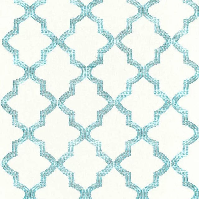 Sample - Schumacher Tangier Embroidery Fabric in Caribbean For Sale