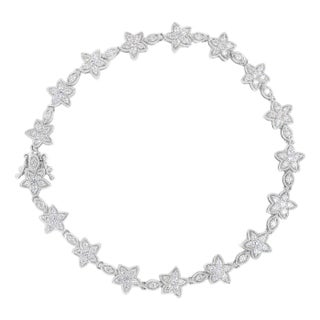14K White Gold 1 1/5 Cttw Round Diamond Flower Blossom Link Bracelet (H-I Color, SI1-SI2 Clarity) - Size 7" For Sale