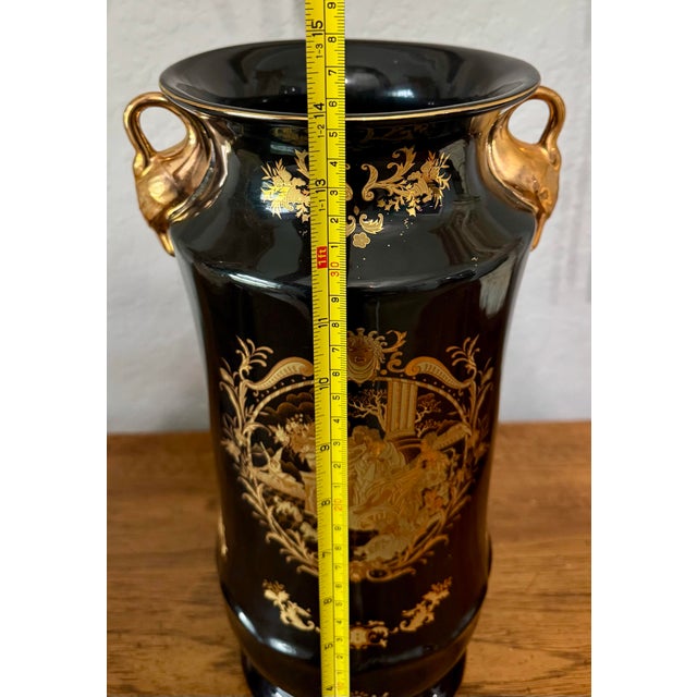 Vintage Limoges-Style Black & Gold Porcelain Vase - Hollywood Regency For Sale - Image 10 of 11